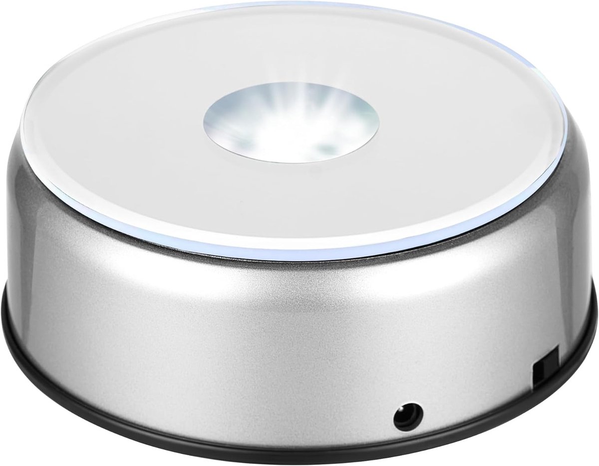 LED Display Basis - Verlichte Stand - Kristal Presentatie - Draaibaar Kleurwisselend - 10cm Diameter - Zilver Wit
