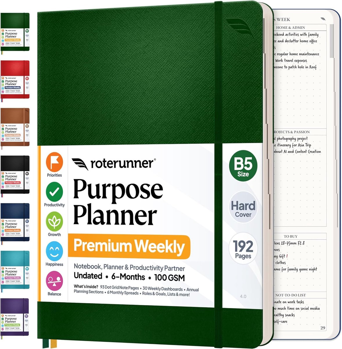 Productiviteitsplanner B5 Ongedateerd Maandelijks Wekelijks Dagelijks - Organizer voor Doelen Stellen & Tijdmanagement