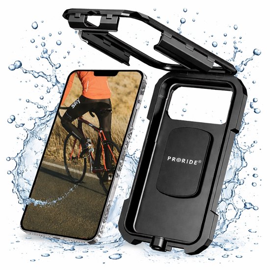 Proride Support de téléphone pour vélo étanche – Support de téléphone portable – Accessoires de vêtements pour bébé de vélo – Rotation à 360 degrés – Universel – Convient également pour scooter et moto – Zwart