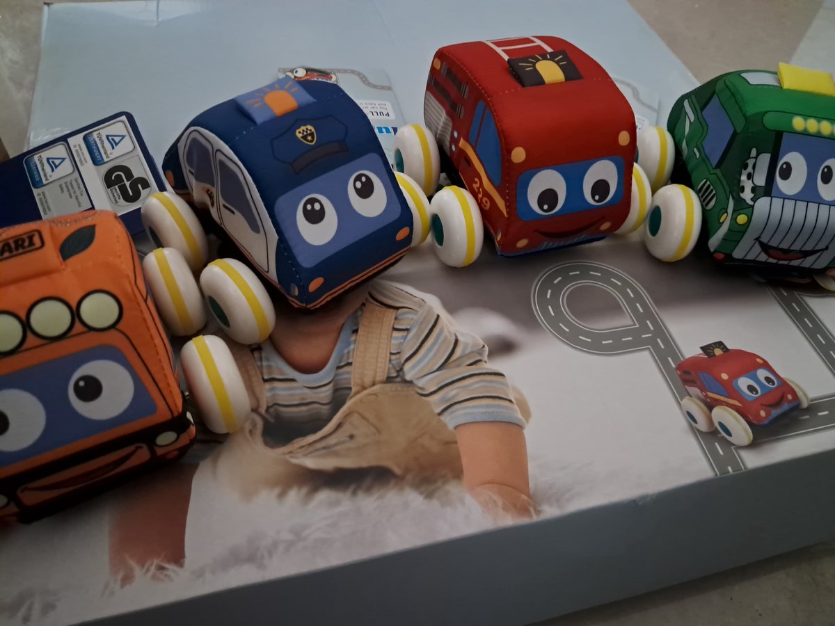 Lupilu Zachte Pull Back Auto's - Knuffelauto speelgoed voor 1-3 jaar - 4 stuks
