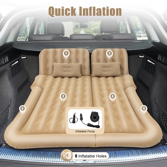 Jently opblaasbaar matras - luchtbed - luchtmatras - opblaasbaar bed - achterbak auto - met pomp en kussen - beige van Merkloos — afbeelding 2