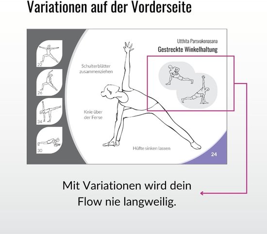 YOGA-kaarten XXL - 60+ oefeningen voor Vinyasa flows - beginners & gevorderden - met online cursus, meditaties & chakra-aandacht - gedrukte kaarten in robuuste doos — afbeelding 5