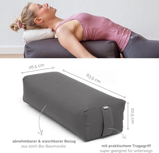 Yogabolster vierkant biologisch katoen speltvulling 63,5 x 26,5 x 20,5 cm — afbeelding 5