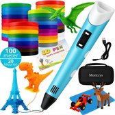 Montzys® Ultieme 3D Pen Set XXL - 100 Meter Filament & 20 Kleuren - Advanced Starterspakket met Vullingen & Navulling - Speelgoed & Tekenen - Inclusief Tekenmat, Voorbeeldboekje & Opbergdoosje
