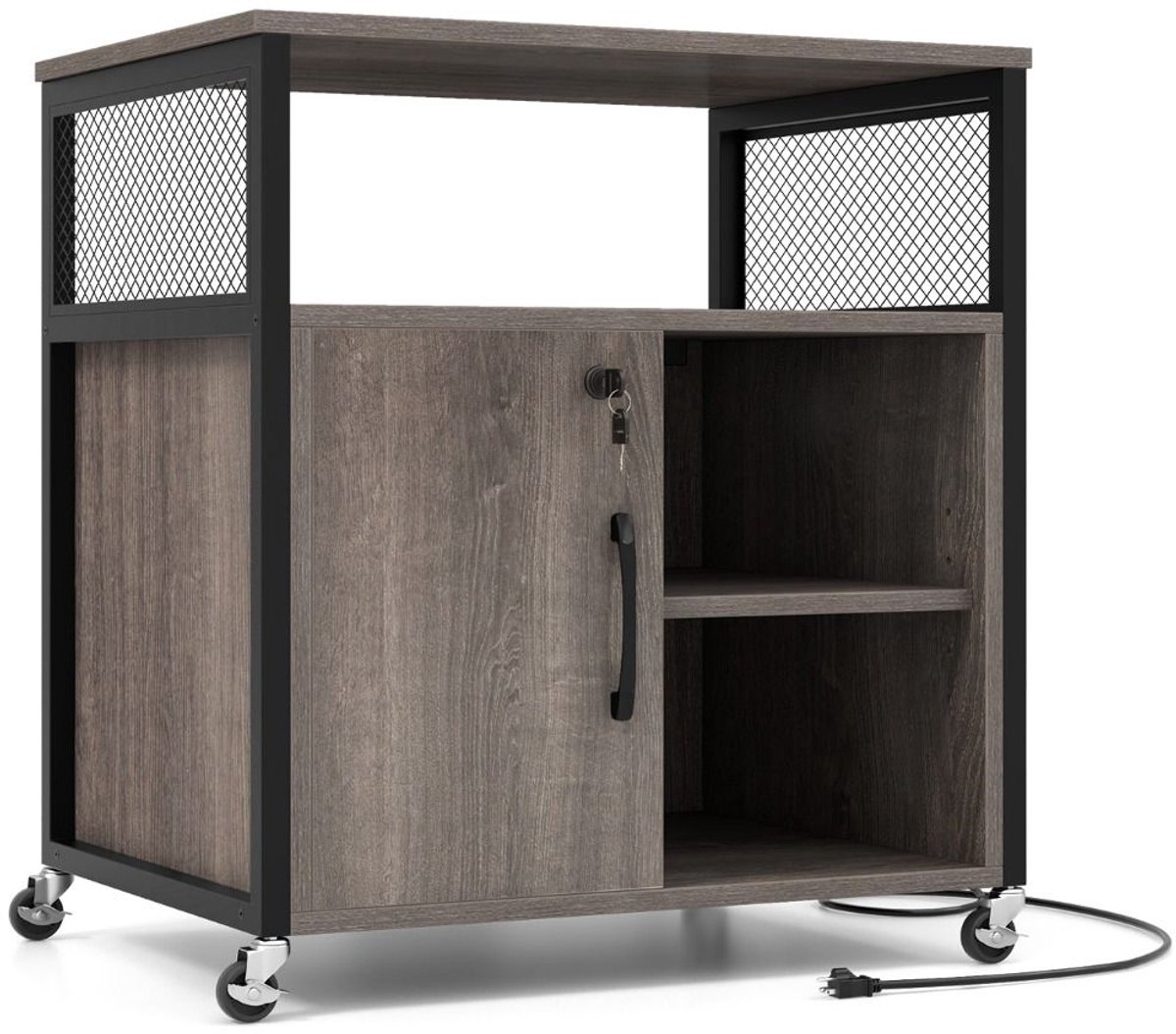 Platenspelermeubel - LP-kast - Platenspelerkast - Draaitafelstandaard - Platenspelerstandaard - Vintage Displayplank - Grijs