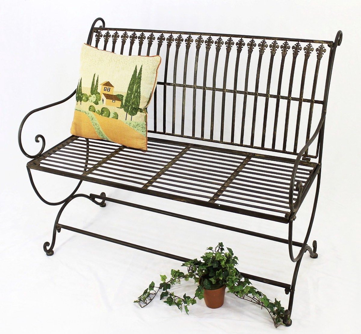 Tuinbank Metaal - Zitbank Buiten - Ontspannen Buiten - Antieke Stijl - 100 cm Breed - Bruin