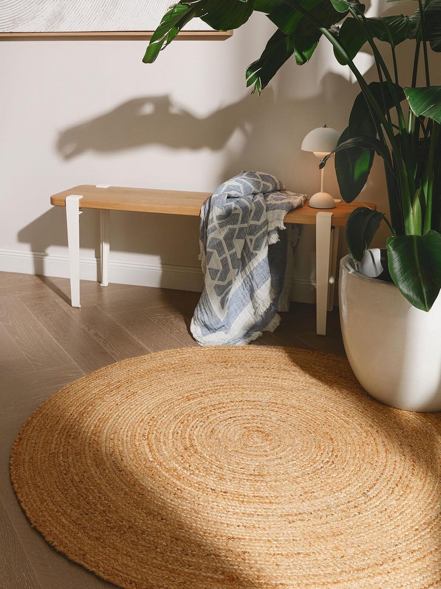 Ronde Jute Vloerkleed Natuurlijk Rond 200 cm Handgeweven Woonkamer Tapijt Geschikt voor Vl