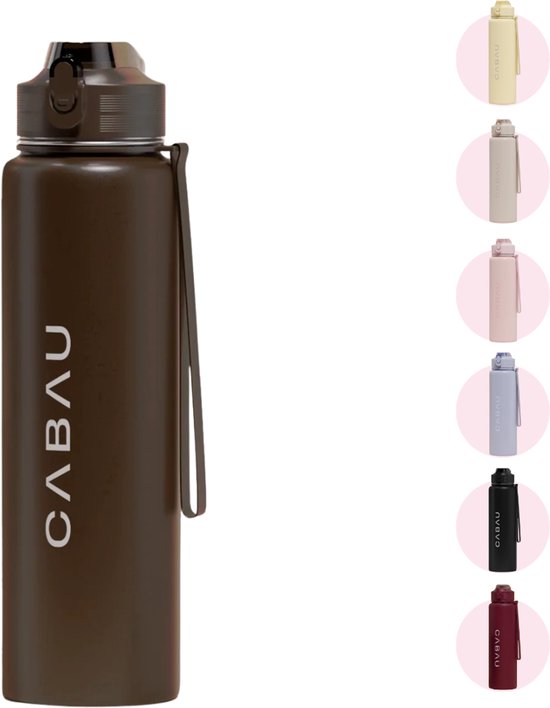 Cabau - Bloom Waterfles - Drinkfles - 870 ml - Chocolate Brown - RVS