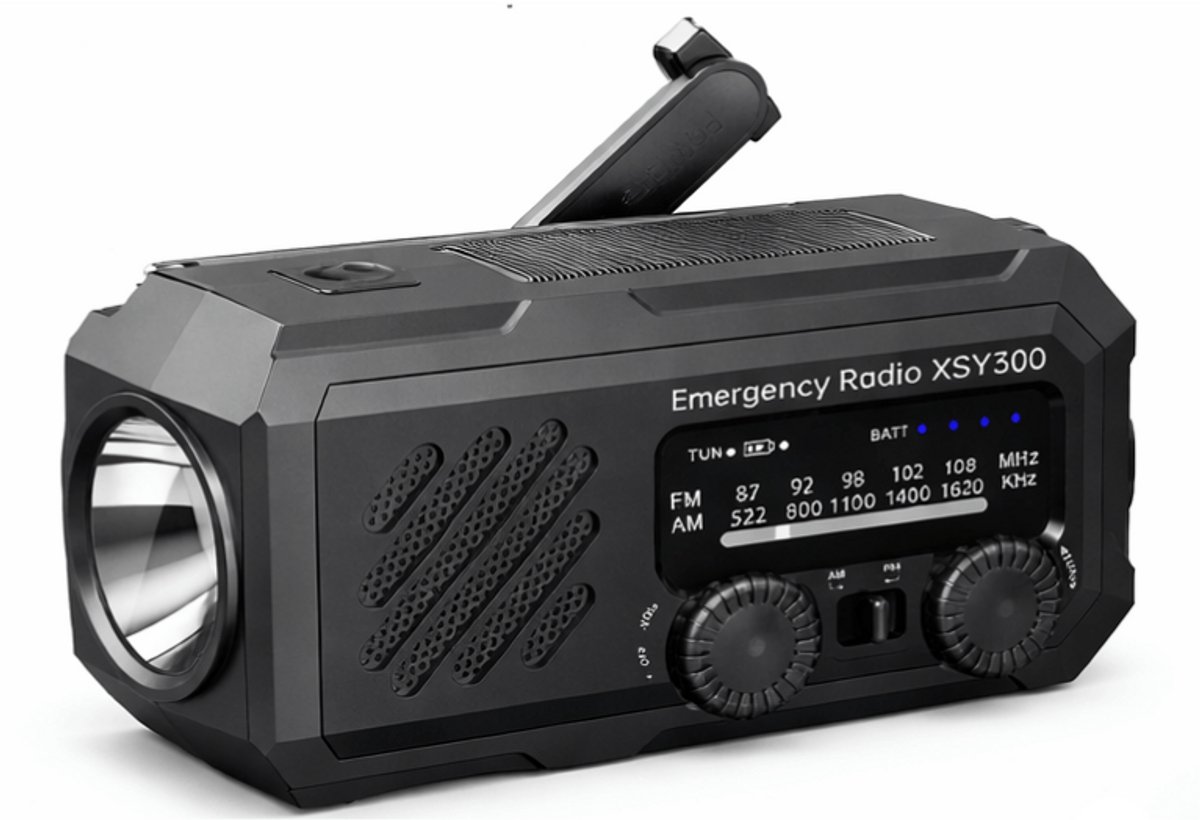 Nieuw model XSY300 Essential – Noodradio – 2.000mAh Powerbank – Solar & Opwindbaar – Betrouwbare Thuis Backup