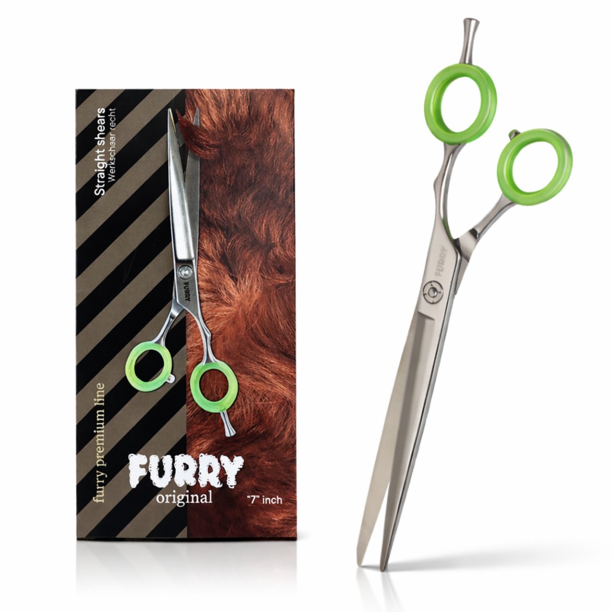 Furry Original® | Premium Line - Rechte Hondenschaar - Professionele Trimschaar Honden - Extra Scherp & Slijpbaar - 17.5 Cm - Verstelbare Schaar Voor Hondentrimmen - Trimscharen - 440C-Staal