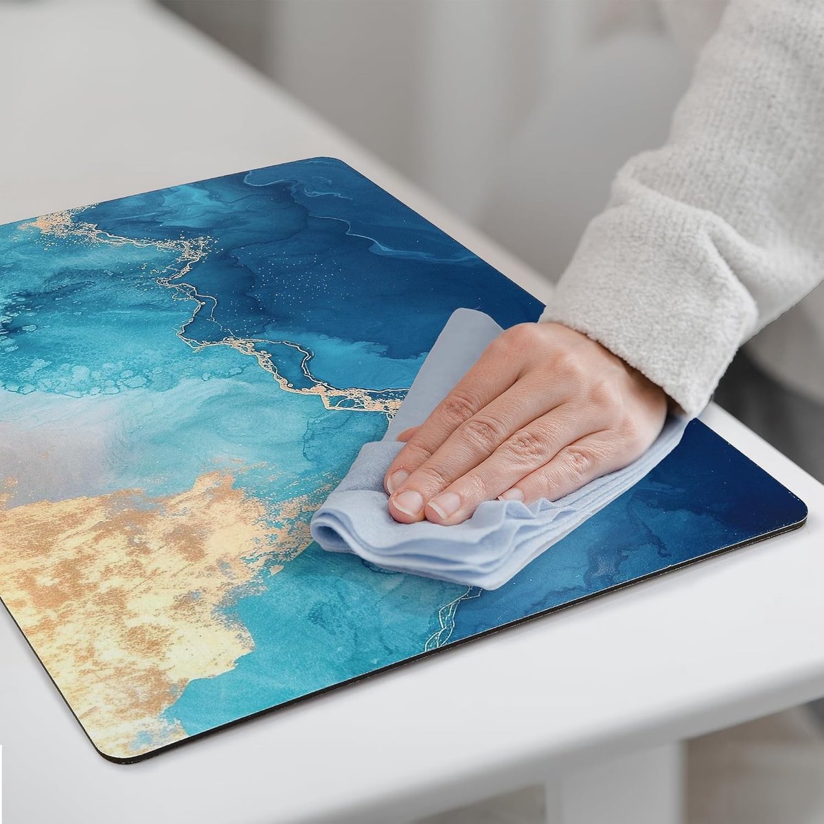 Set van 4 Rechthoekige Kurk Placemats met Marmerprint en Onderzetters - Hittebestendig