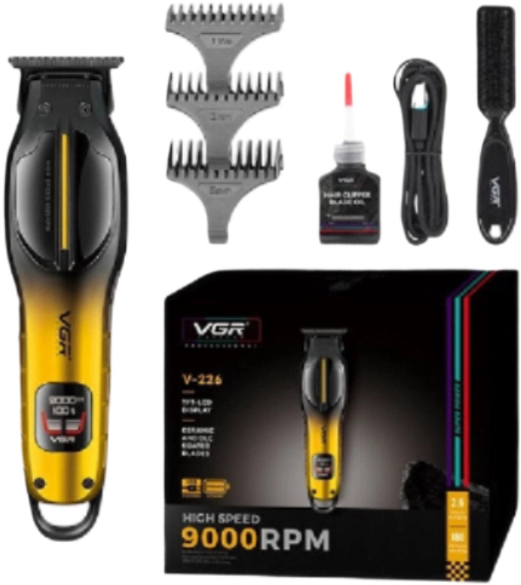 Tondeuse Draadloos voor Mannen – VGR V-226 – Professionele Hair Clipper – Keramische Messen – 9000RPM Motor – Barber Trimmer