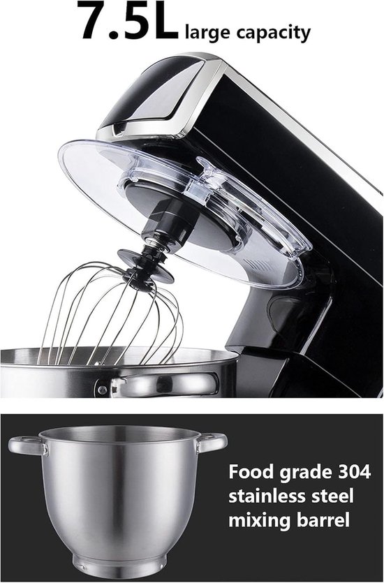 Krachtige Keukenmachine 2100W met 7.5L RVS Kom en Diverse Accessoires Zwart van Merkloos — afbeelding 5
