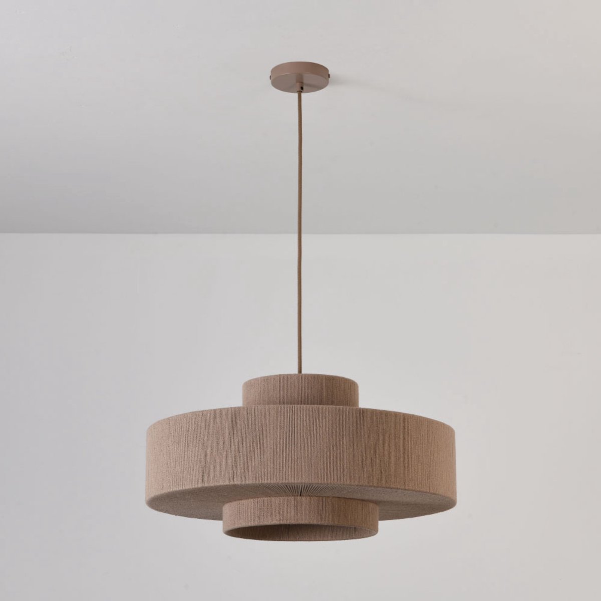Lusenz - Katoenen hanglamp eettafel - Bruin - 3-laags - Gevlochten katoen - E27 Fitting - Dimbaar - Hoogte verstelbaar - Voor woonkamer, gang, slaapkamer, zolder en hal - Plafondlamp - Klassiek, Moderne lamp - Japandi