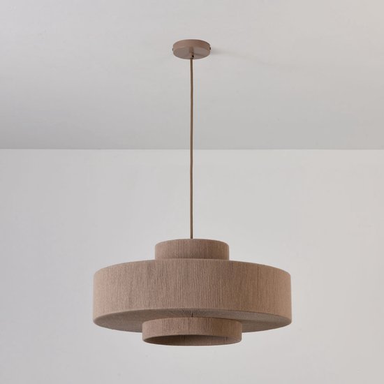 Lusenz - Katoenen hanglamp eettafel - Bruin - 3-laags - Gevlochten katoen - E27 Fitting - Dimbaar - Hoogte verstelbaar - Voor woonkamer, gang, slaapkamer, zolder en hal - Plafondlamp - Klassiek, Moderne lamp - Japandi