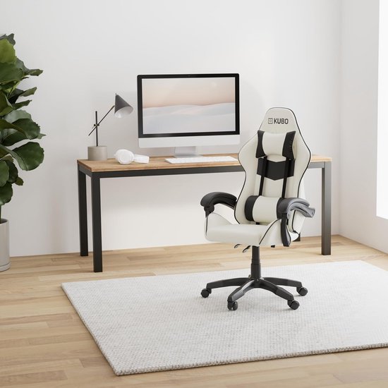 Ergonomische Gaming Stoel Wit Zwart met Hoofdsteun - Max. 130 kg Draagvermogen van Merkloos — afbeelding 2