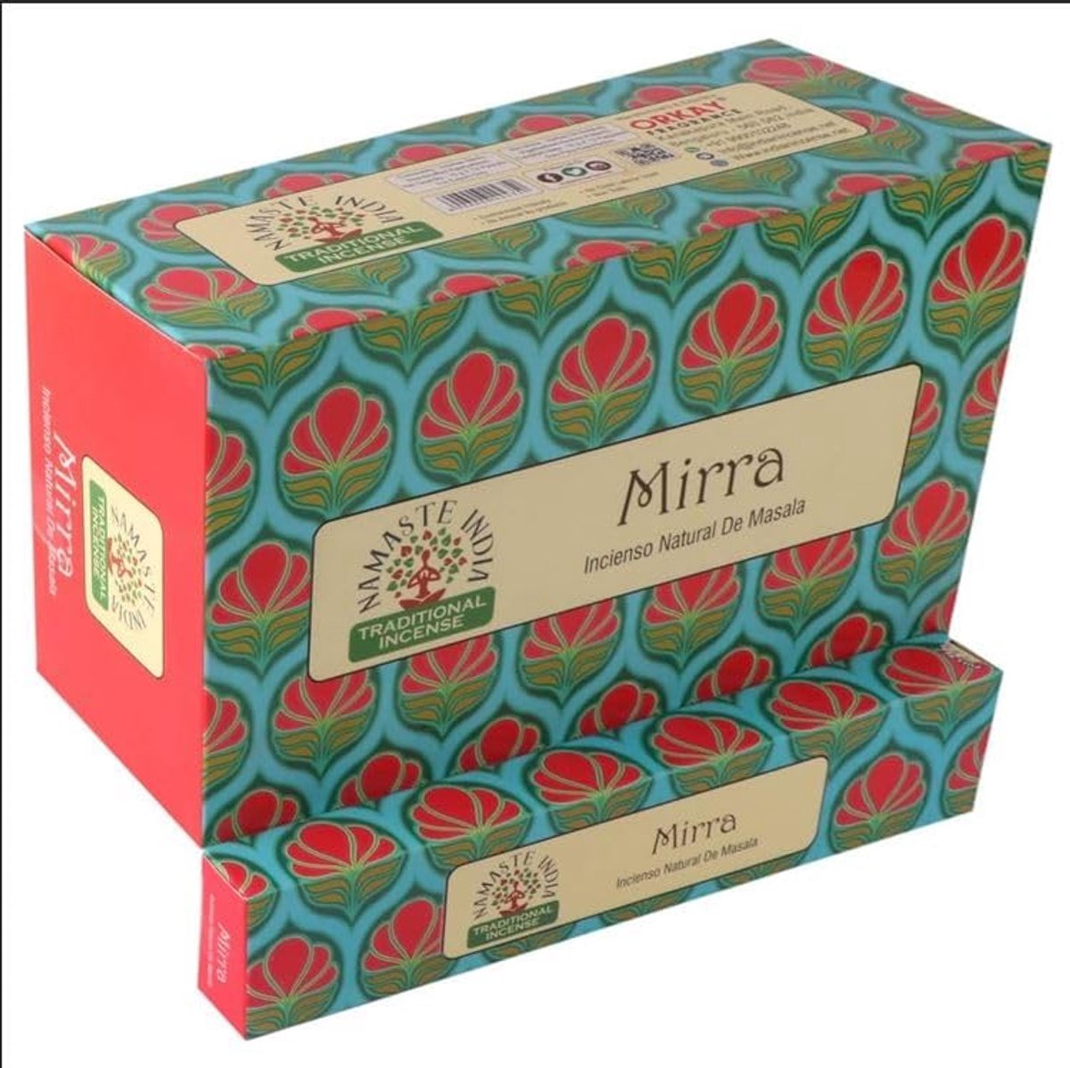 Namaste India Wierookstokjes Agarbatti 12-pak - 240 stokjes in totaal - Aromatische geur voor ontspanning, meditatie en yoga, handgemaakt in India (mirre) met Kajal Sticker