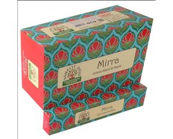 Bâtonnets d'encens Namaste India Agarbatti, lot de 12 – 240 bâtonnets au total – Parfum aromatique pour la relaxation, la méditation et le yoga, fabriqués à la main en Inde (myrrhe) avec autocollant Kajal