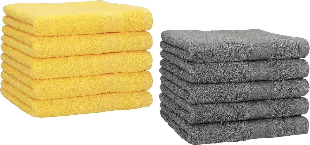 10x Gastendoekjes Set 30x50 cm - Premium 100% Katoen - Geel en Antraciet