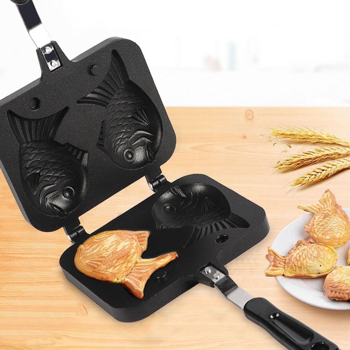 Wafelijzer voor Taiyaki Wafels in Visvorm - 2 Antikleefmallen - Compact en Handig voor Thuis — cadeau in Kookcadeaus - foto 3