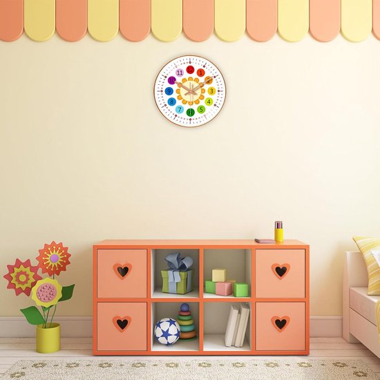 Kinder Wandklok - Stille Klok - Leren Klokkijken - Geen Tikkend Geluid - 20cm Diameter - Kleurrijk — afbeelding 3