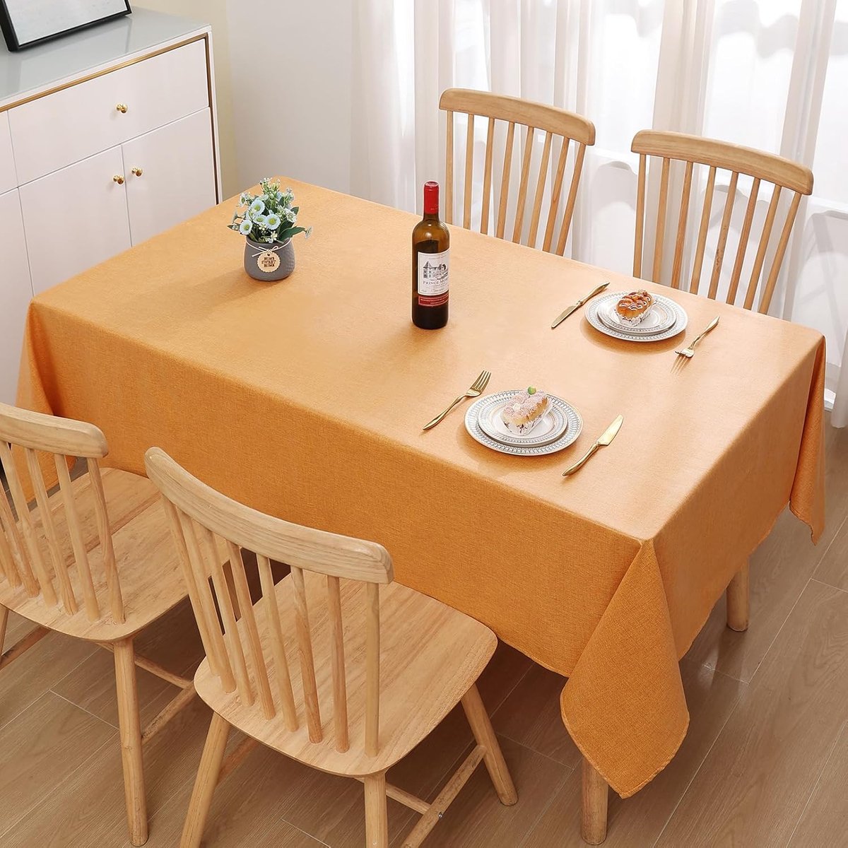Tafelkleed Linnenlook Rechthoekig 80x80 cm Waterdicht Afwasbaar Vlekwerend Geel