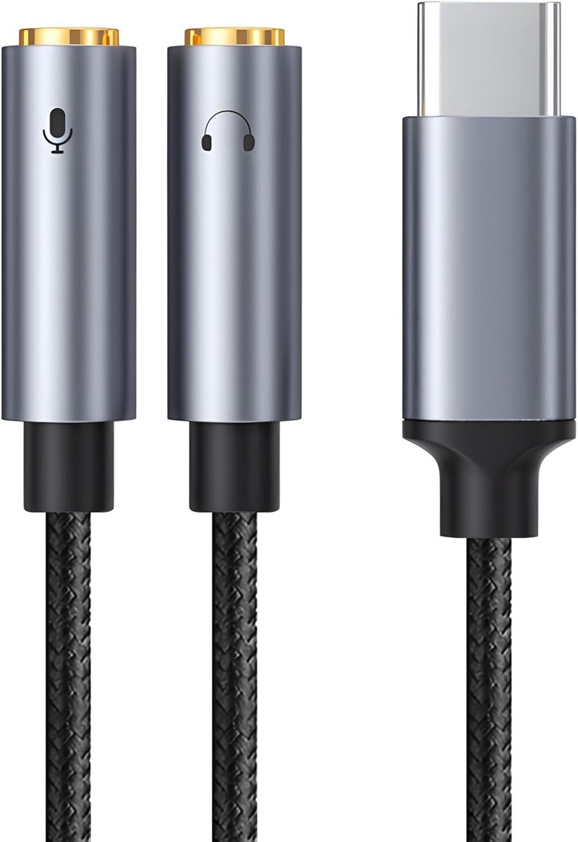 USB-C naar 3,5 mm jack-adapter - 2-voudige hoofdtelefoon splitser voor audio delen