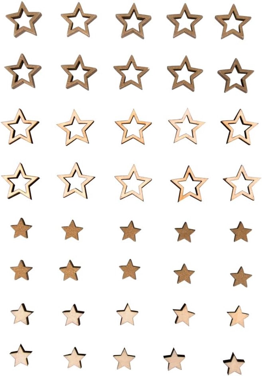 Houten strooidecoratie sterren - natuurlijke afwerking, 1,2 cm - 40 stuks - FSC-gecertificeerd | voor decoratie en versiering