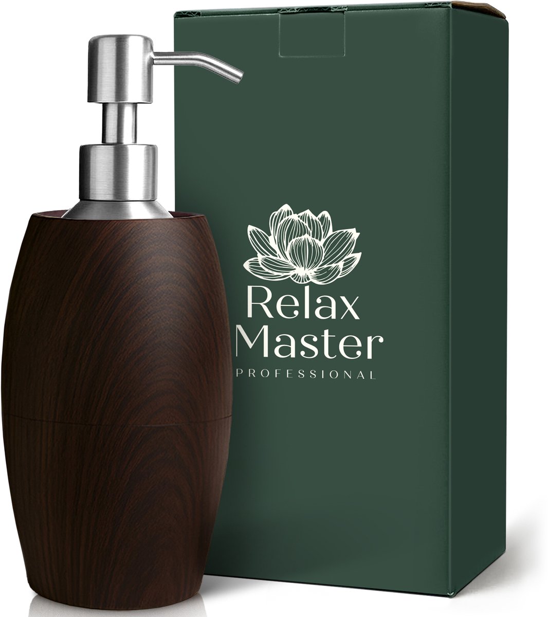 Relax Master® Massage Olie Verwarmer – Flaming Houtlook – met Aluminium dispenser 250ml – Voor Salon & Thuisgebruik