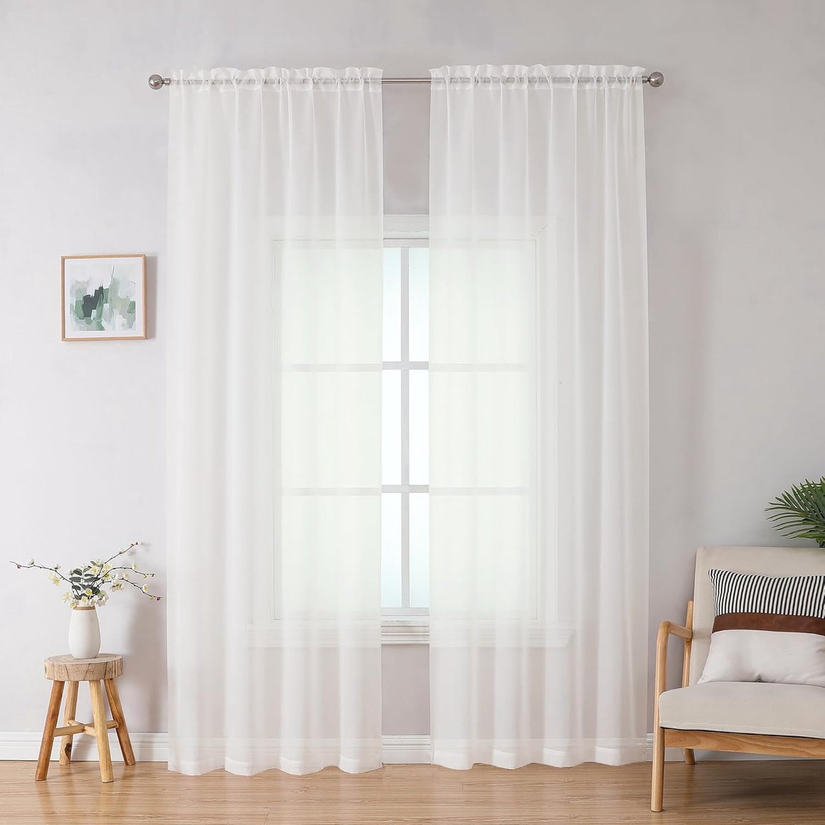 Tweedelige vitrage - 100 x 130 cm - Semi-transparante gordijnen - Vitrage - Lichtgewicht en zacht - Elegante en eenvoudige keukengordijnen -