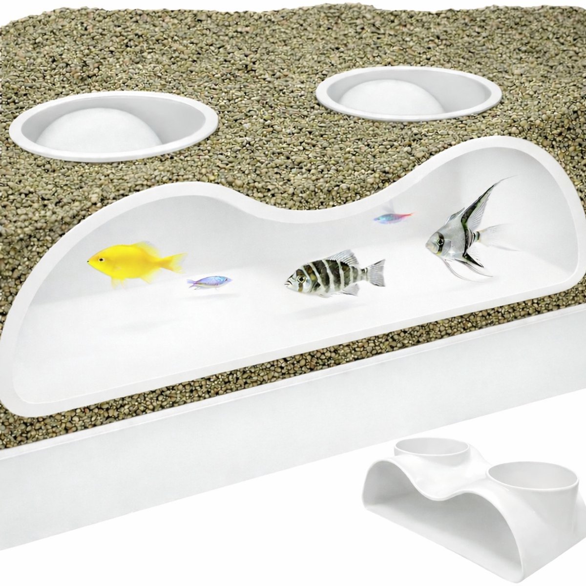 T3D Aquarium Grot - Aquarium Decoratie Grot met Twee Ingangen - Wit - Veilig voor Vissen en Garnalen - In Nederland geproduceerd