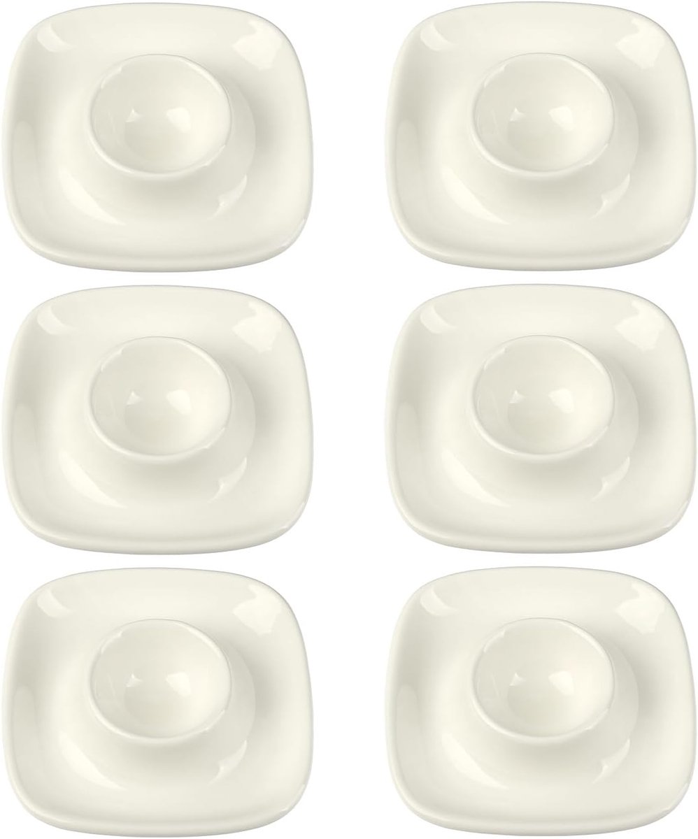 6 eierdopjes porselein wit zwart vierkant 9.5 cm met dienblad