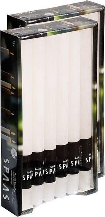 24x Witte rustieke rechte dinerkaarsen 25 cm 10 branduren - Geurloze kaarsen - Huishoudkaarsen/tafelkaarsen/kandelaarkaarsen