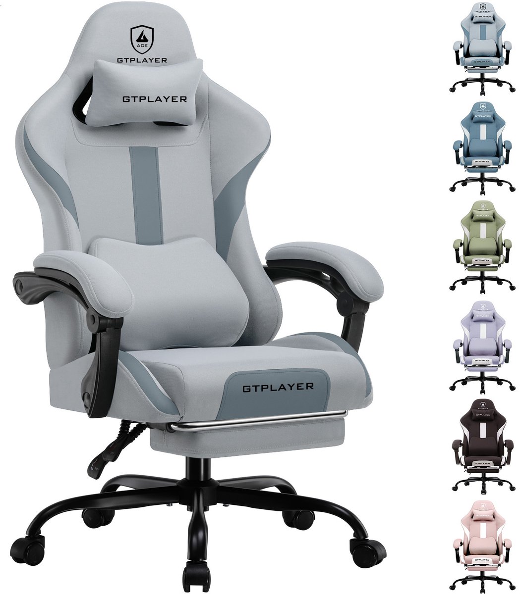 GTPLAYER Gaming Stoel met Voetsteun - Grijs