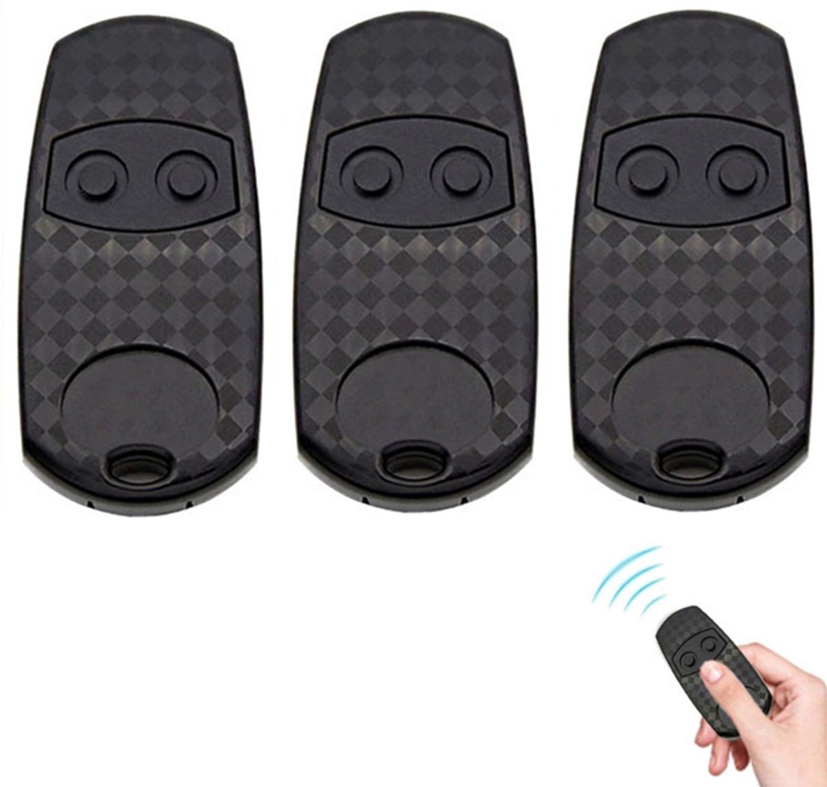 3stuks TOP432EV Garagedeur Afstandsbediening - 433,92 MHz - Vaste code - 2 kanalen - Zwart