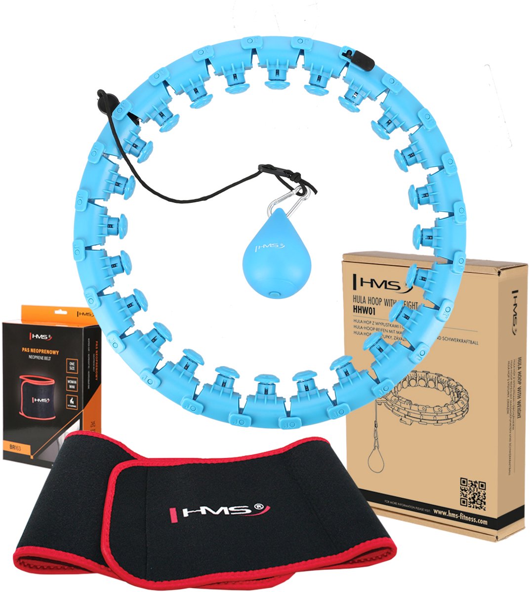 HMS HHW01 - Hula Hoop Set - Blauwe Uitvoering - Incl. Afslankende Riem BR163 - Met Verzwaarde Bal