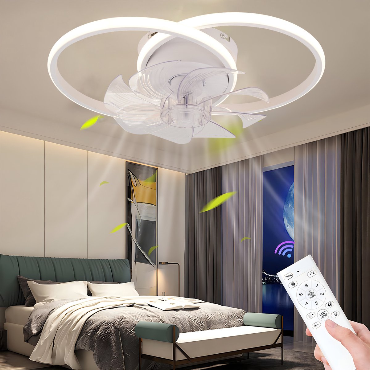 Plafondventilator met verlichting - Afstandsbediening en app-bediening - LED dimbare ventilator plafondlamp - Voor eetkamer, slaapkamer en woonkamer - Ventilatorlamp