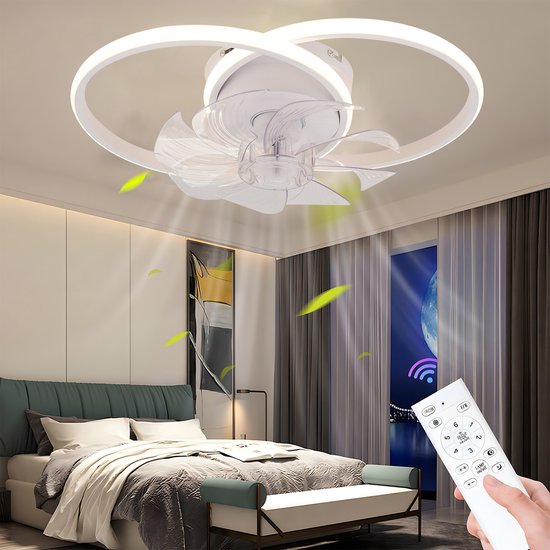 Plafondventilator met verlichting LED dimbaar, 6 snelheden, afstandsbediening, app, warm/neutraal licht, stil