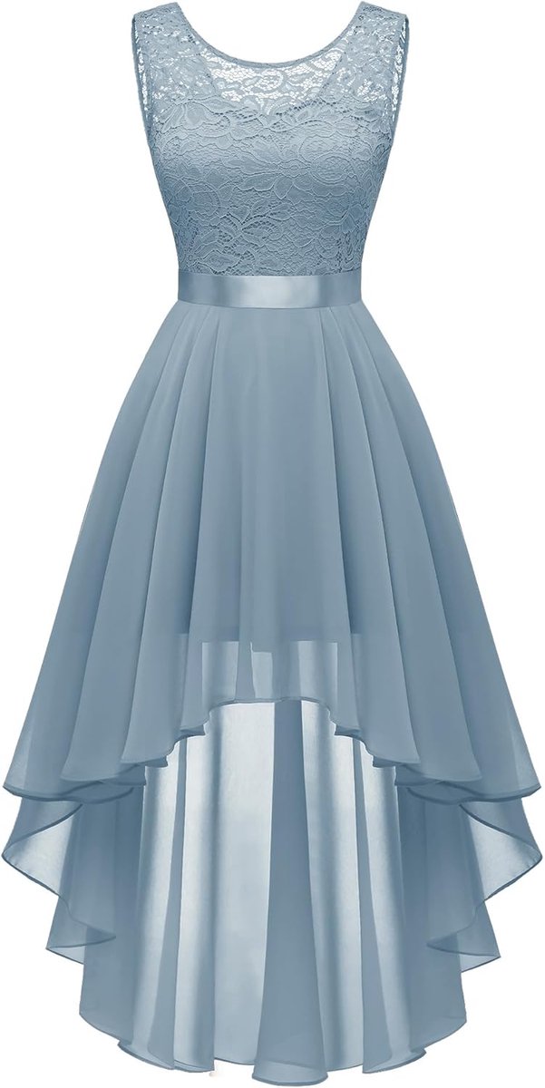 Dames chiffon jurk met kanten details Vokuhila mouwloos