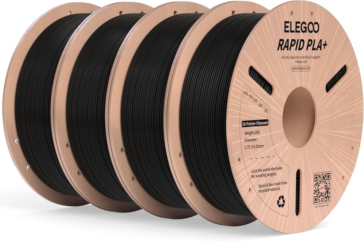 3D Printer Filament 1.75mm PLA Plus - Zwart 4kg, Hoge Snelheid en Precisie