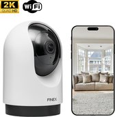 Finex Binnenhuis Camera – 2K Ultra HD – Geen abonnement - Huisdiercamera met app – Binnen camera – Bewakingscamera – Beveiligingscamera Met WiFi en App – Hondencamera – Wit