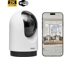 FINEX® Beveiligingscamera Binnen – 2K Ultra HD – Huisdiercamera met app – Binnen camera – Bewakingscamera – Beveiligingscamera Met WiFi en App – Wit