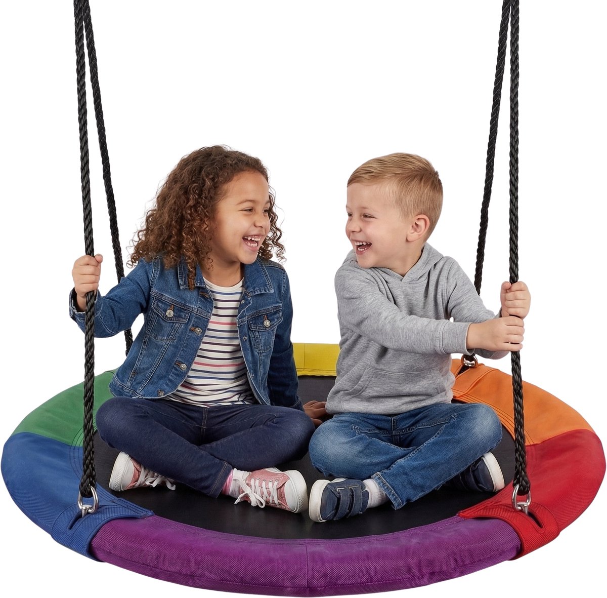 JAXY Nestschommel - Kinderschommel Buiten - Schotelschommel - Buitenspeelgoed Jongens & Meisjes - Ø 102 cm - Regenboog