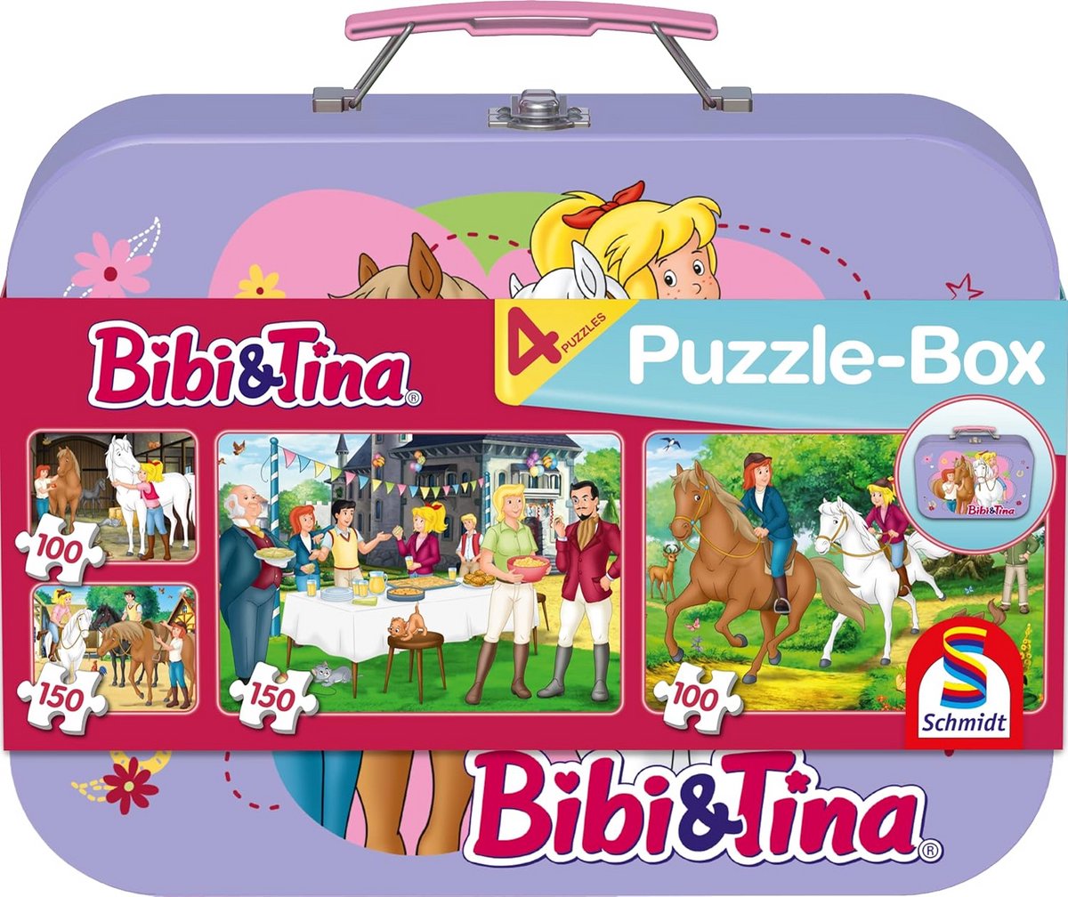 Kinderen Puzzels in Metalen Koffer - 2x100 en 2x150 Stukjes voor Kleintjes
