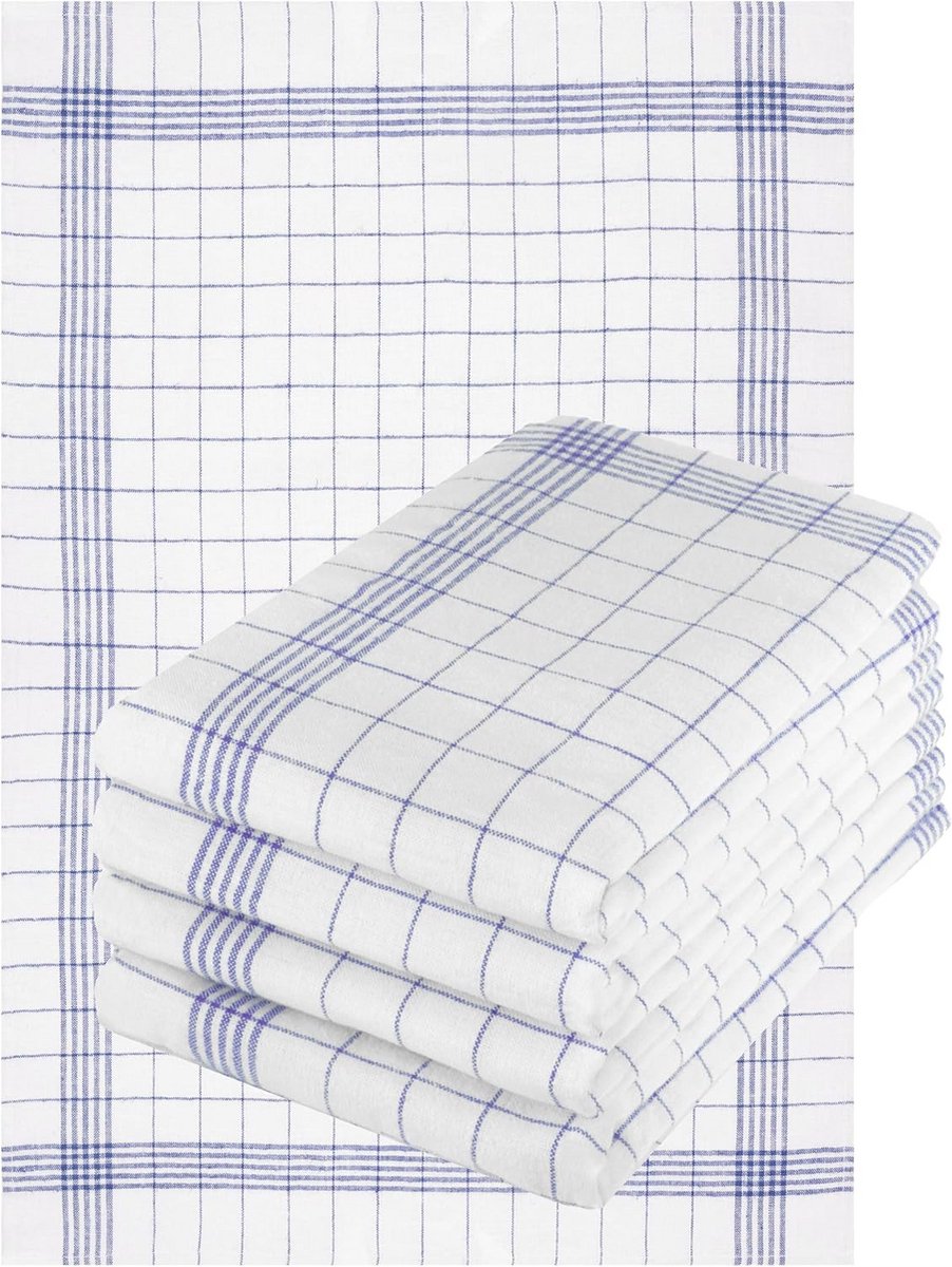Set van 5 Keukendoeken - Half Linnen, Jacquard, 50 x 70 cm, Blauw