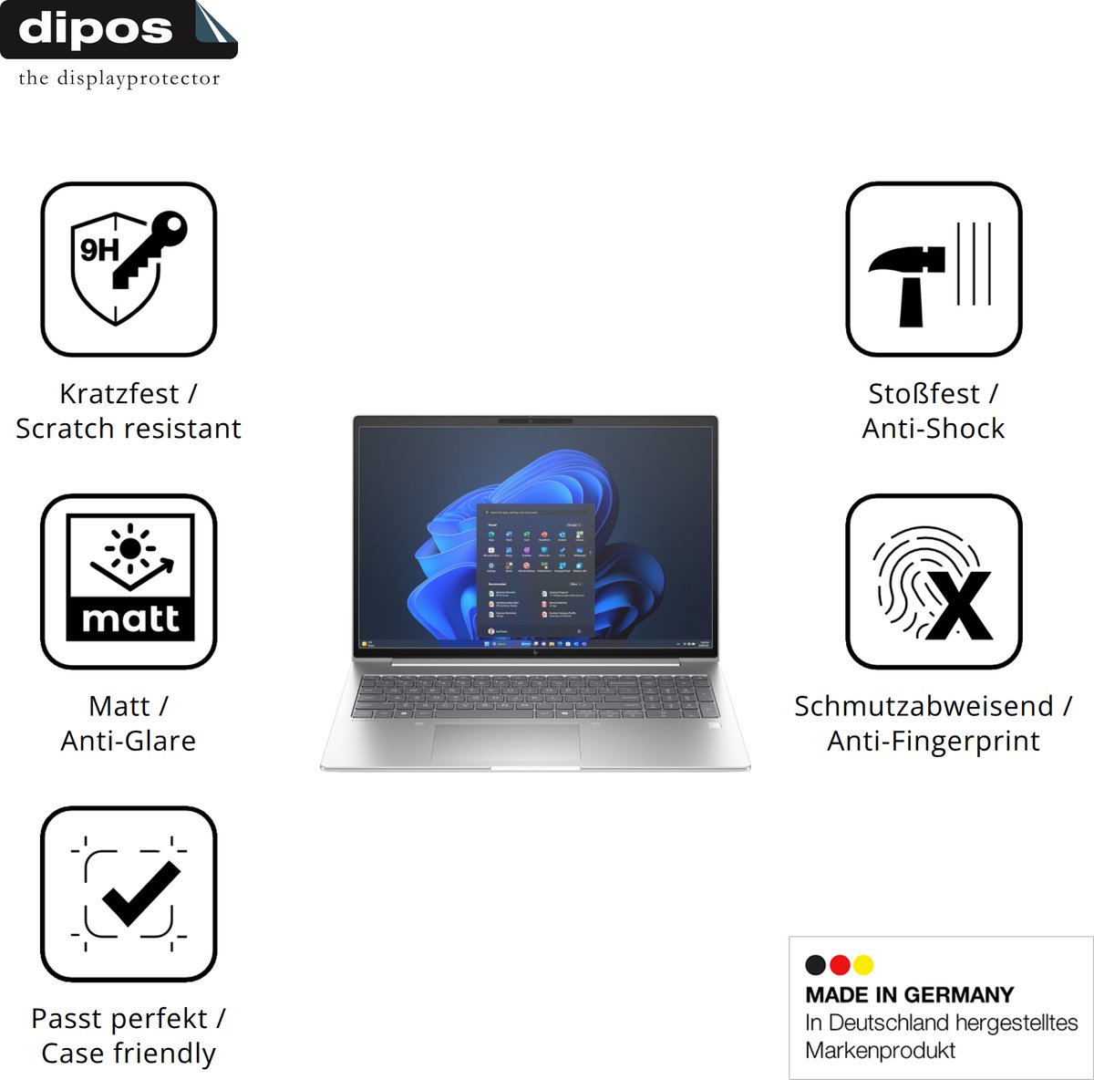 dipos – 2x Matte Pantserfolie geschikt voor HP EliteBook 6 G1i 16 Zoll | 9H Screenprotector
