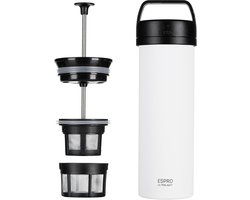 Travel French Press Ultralight - Mini Koffiemaker met Thermo-Functie, 475 ml, Wit