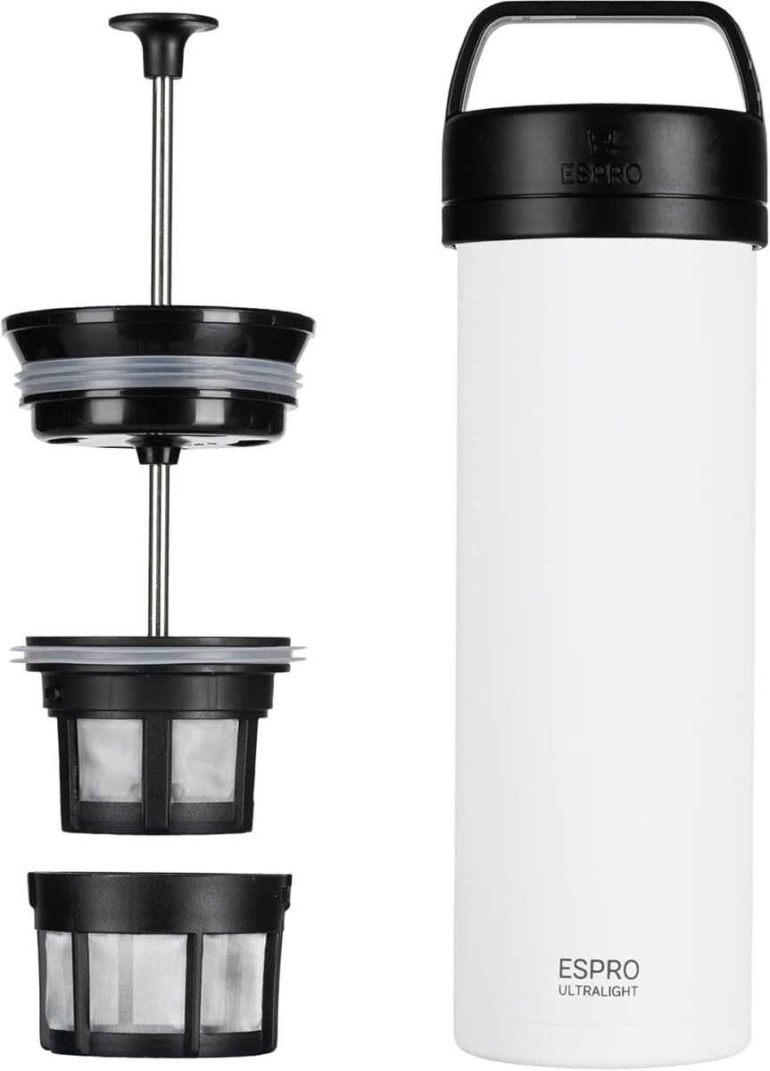 Travel French Press Ultralight - Mini Koffiemaker met Thermo-Functie, 475 ml, Wit