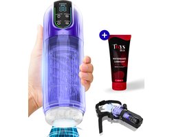 Toys Hub® Automatische Masturbator MAX met Strap & Glijmiddel – E-book – LED scherm – Water Massage – Pocket Pussy – Blowjob Simulator – Elektrisch – Sex Toys voor Mannen Zelf Aftrekken