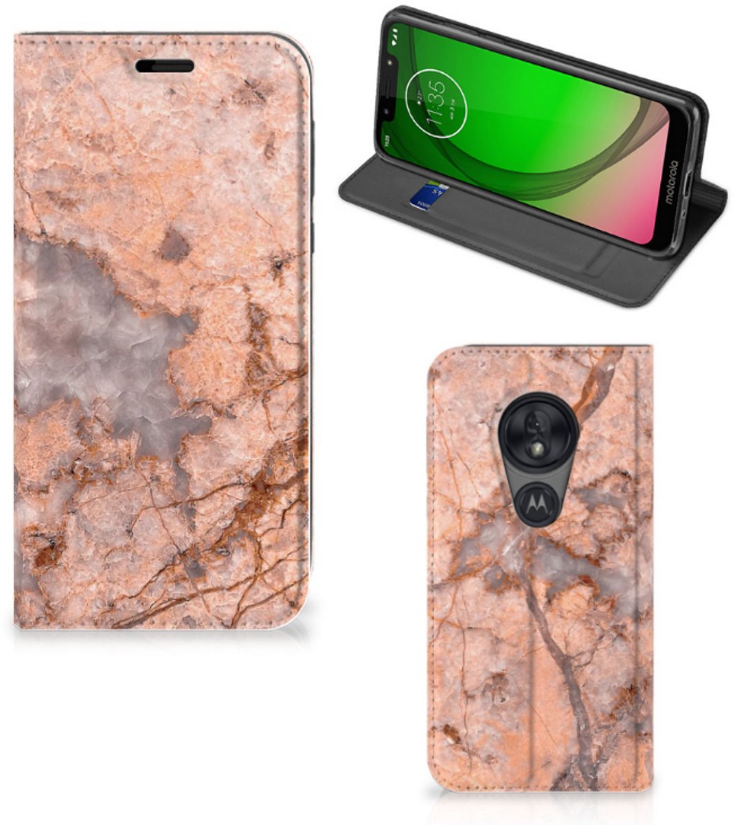Motorola Moto G7 Play Standcase Marmer Oranje